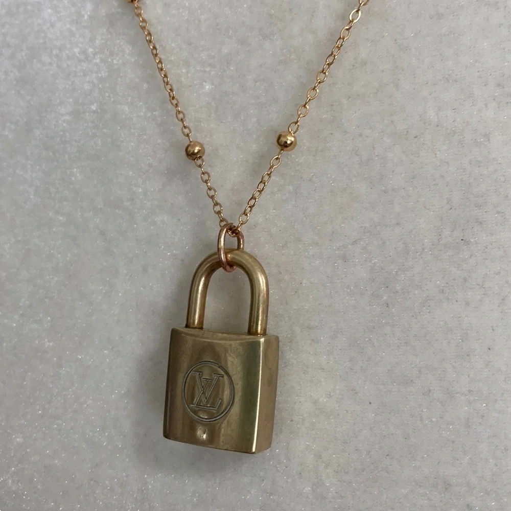 Louis Vuitton Lock Necklace Two Series #210 14K Gold Plated Chain